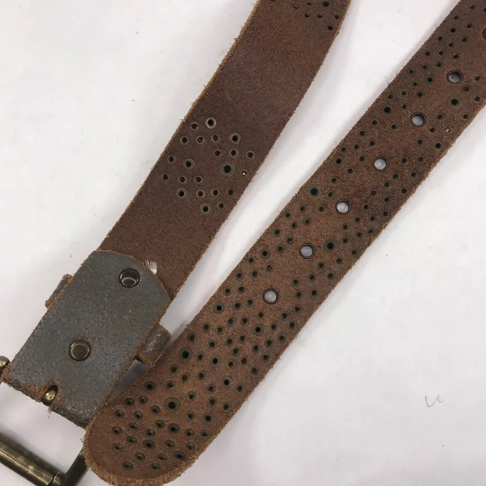 Ed Hardy Distressed Brown Leather Tiger Studded Belt 41